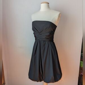 Black Bubble Hem Criss-Cross Bodice Strapless Prom Cocktail Dress Size 6